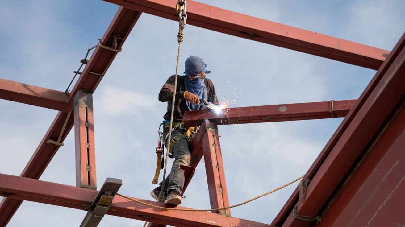 Yüksek metrajda kaynak yapan işçi